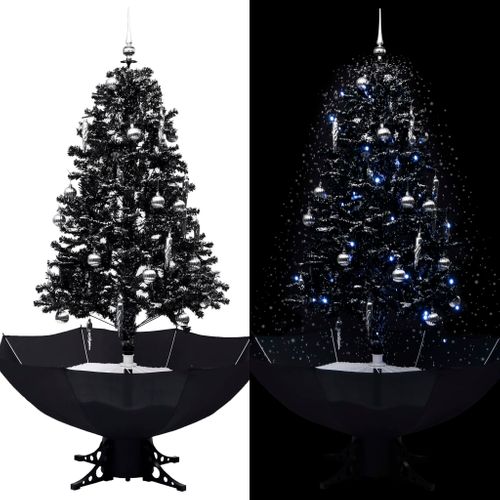 VidaXL kunstkerstboom met verlichting sneeuwend met paraplubasis 170cm PVC zwart