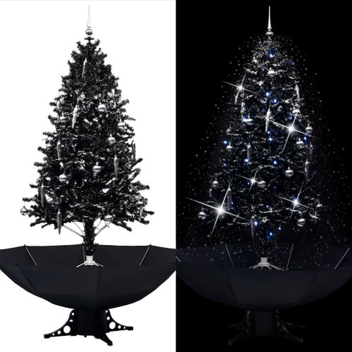 VidaXL kunstkerstboom met verlichting sneeuwend met paraplubasis 190cm PVC zwart