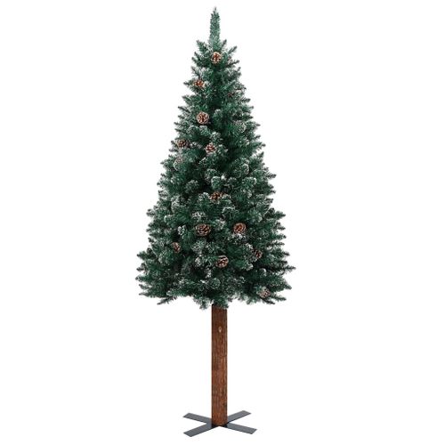 VidaXL Kerstboom met echt hout en witte sneeuw smal 150 cm groen