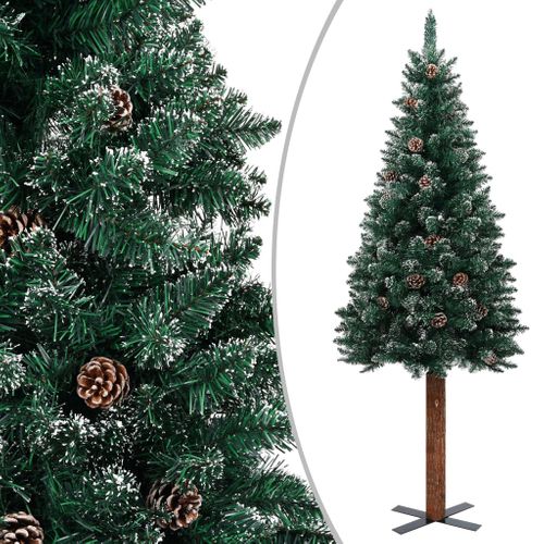 Vidaxl Vidaxl Kerstboom Met Echt Hout En Sneeuw Smal 210 Cm Groen