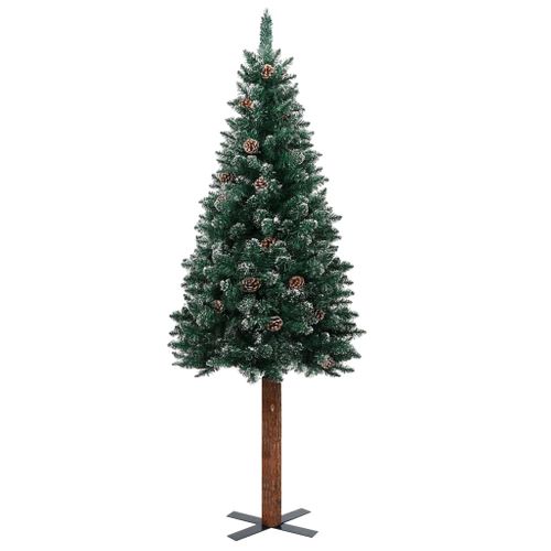 VidaXL Kerstboom met echt hout en witte sneeuw smal 210 cm groen