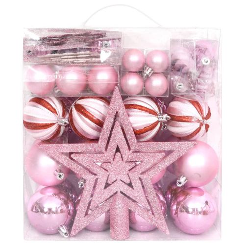 VidaXL 65-delige kerstballenset roze/rood/wit