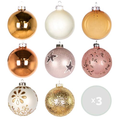 Kerstballen Set Glas - Set Van 24 Stuks – Incl. Haakjes – Breekbaar – Roze - ⌀8 Cm
