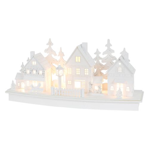 Ecd Germany Lichtgevend Kerstdorp Van Hout, 10 Led's Warm Wit Licht, Kerstdecoratie